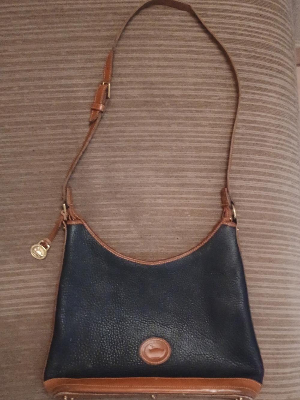 Dooney & Bourke Black Leather Shoulder Bag with Brown Trim